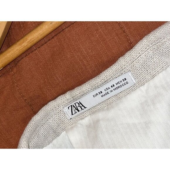 Zara Cream  Single Breasted Notch Lepel Two-Button Blazer Jacket Men's Size 40 - Picture 5 of 10